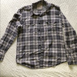 American Eagle button top (gray and white plaid)